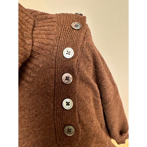 Marissa Webb Blake Button Cashmere Blend Turtleneck Sweater Brown Sz Medium - Picture 5 of 8
